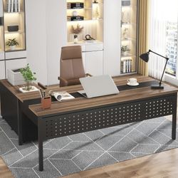 F1811AB Industrial L-Shaped Desk, 71" Executive Desk with 47" Mobile File Cabinet