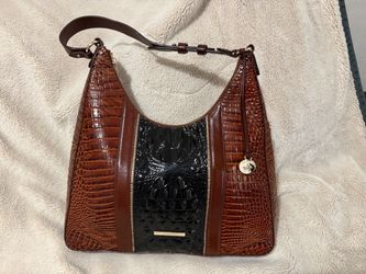 Brahmin Brown and Black Croc-Embossed Leather Hobo Bag