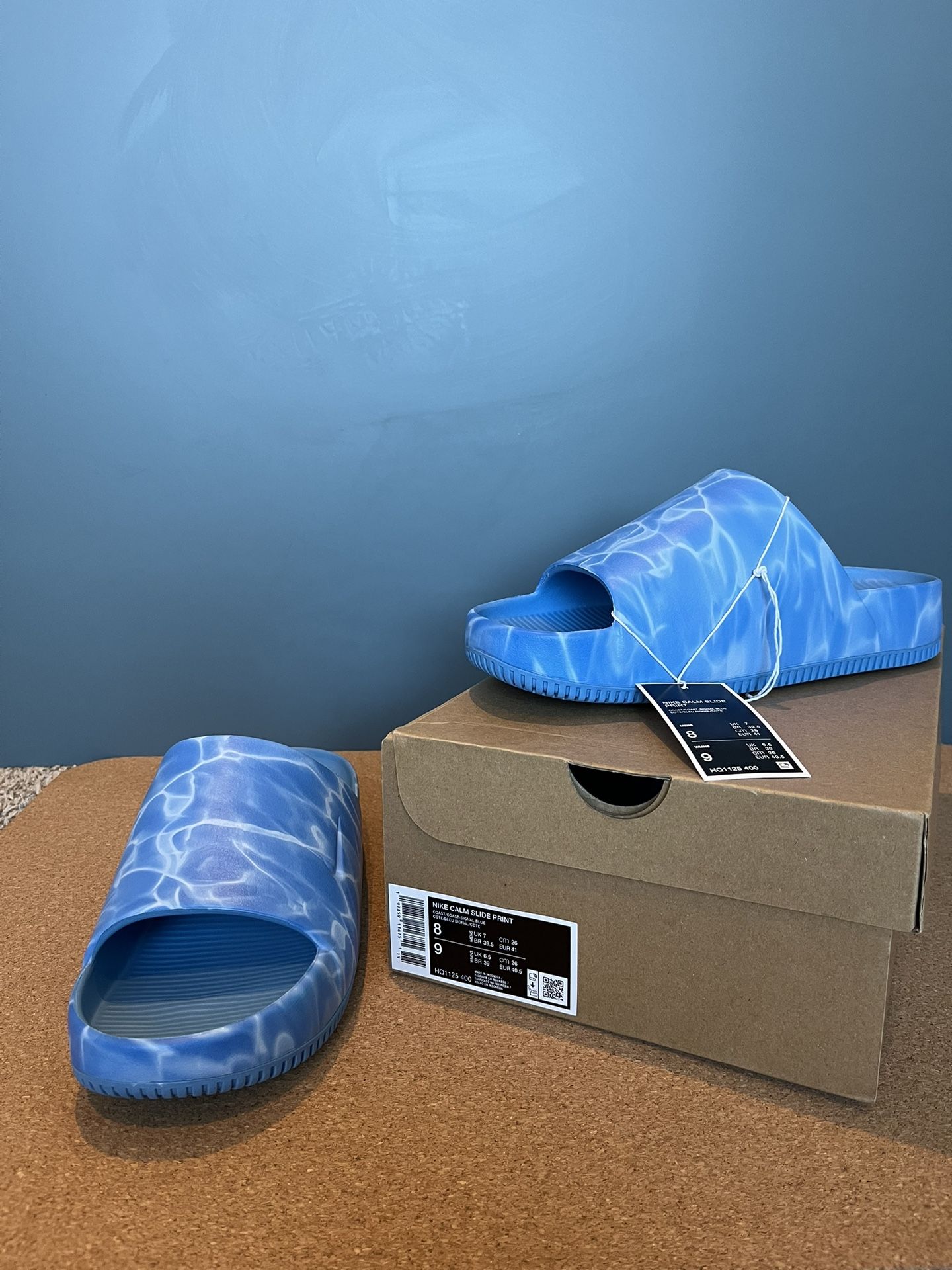 Nike Calm Slide Print (Blue, Size 8)