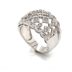 0.19 TCW Round Diamonds Geometric 14K Solid White Gold Band Ring Size 7.5