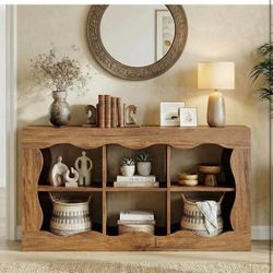 3-Tier Farmhouse Entryway Table with Storage, 63 Inches Console Narrow Long Sofa Table, G-10