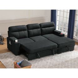 sleeper sectional sofa with storage chaise and cupholder 