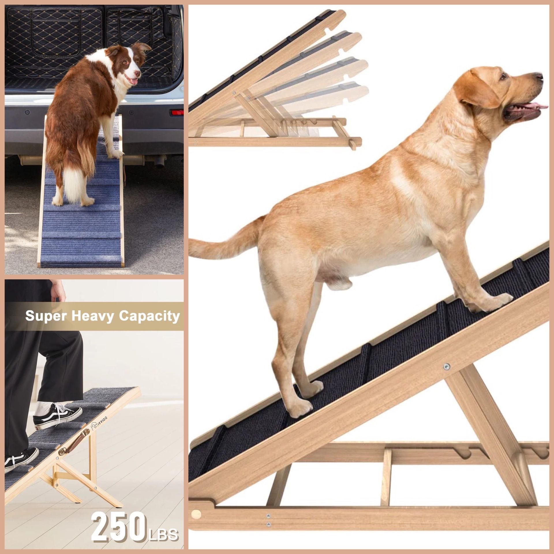 New 40 inch Adjustable Pet Ramp for Dogs and Cats Folding Portable Dog Ramp with Non-Slip Paw Traction Mat