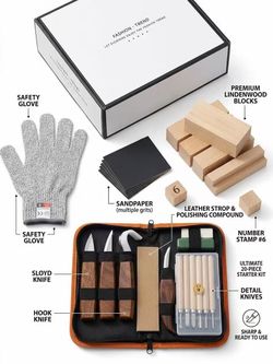 Wood Carving Kit 26pcs Wood Carving Tools Set with Wood Carving Knives Detail Knives Blocks Gloves Whittling Kit for Beginners Adults Kids Woodworking
