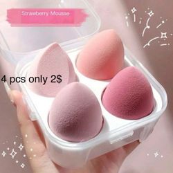 4pcs/set Makeup Sponge With Storage Box And Powder Puff, Dual-use Wet/dry Cosmetic Tool Black Friday