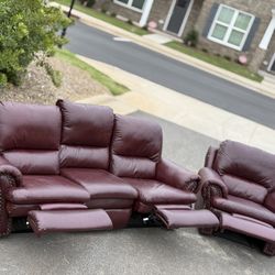 3 Pieces Real Leather Couch Set