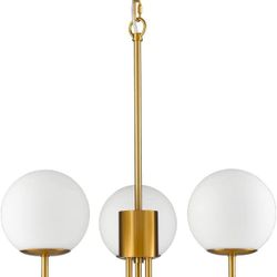 Glass Globe Chandelier Mid Century Pendant Ceiling Lights Milky White Ball Lampshade Wrought Iron for Living Dining Room Bedroom 3 Lights