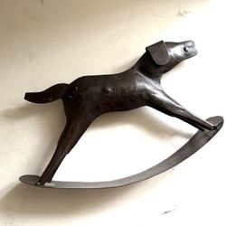 Primitive Rustic Folk Art Black Metal Rocking Dog Figurine  Approx 10” x 5” x 2” 