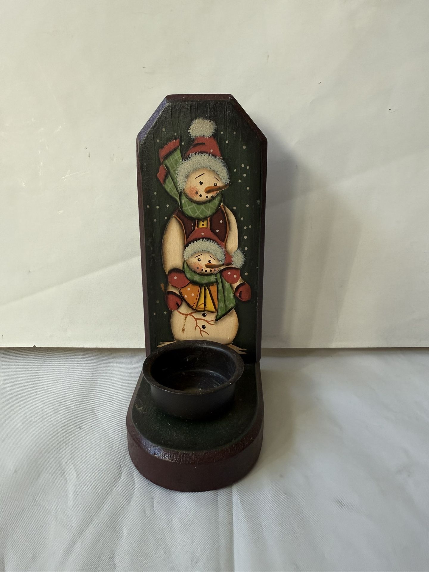Cute Wood Snowman Tealight Holder