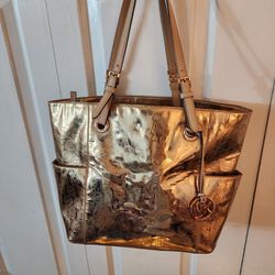 Authentic Michael kors gold shopper bag