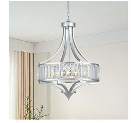 New Modern Chrome Crystal Chandelier, 20 Inch Large Ceiling Pendant Light Fixture with 50'' Adjustable Hanging Chain, 5-Light Farmhouse Chandelier