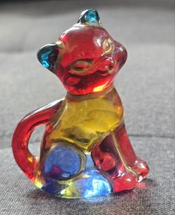 Zecchin Multicolor Glass Cat Figurine Made & Decorated in Venice Italy 3” Rare