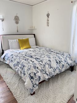 Queen Wood Platform Bed Frame + Removable Upholstered Headboard Cushion