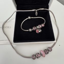 Authentic Pandora Snake Chain Set With 10 pink Charms
