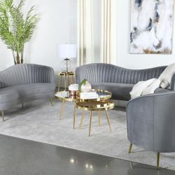 New 3 PCs Grey Velvet Sofa And Loveseat 