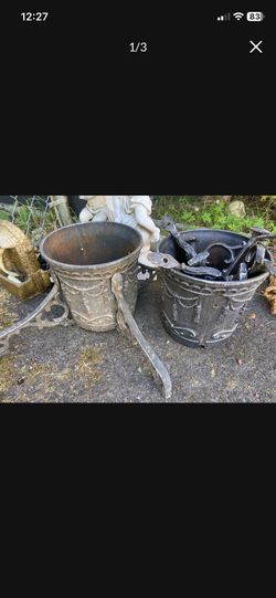 LOW PRICE MOVING- 2 GORGEOUS ORNATE FLOWER POTS PLANTERS