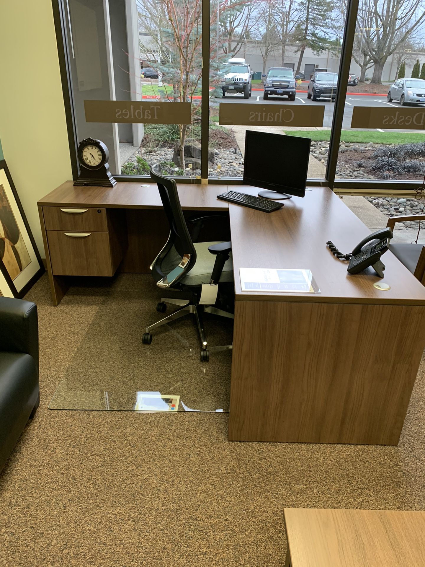 Modern walnut L-shape office Desk