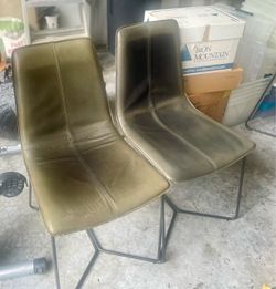 4 West Elm Slope Dining Chairs- Genuine olive green leather