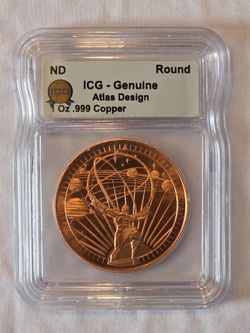 1 oz .999 Copper Atlas Design Round ICG Genuine