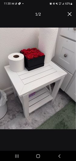 White Wood Side Table with Bottom Shelf
