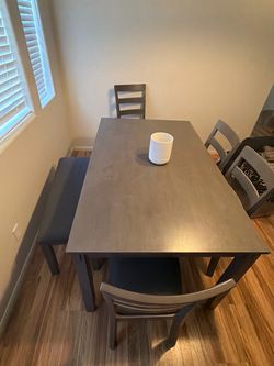 Dark Gray Dining Table with 3 Chairs and Bench