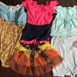 Baby girl’s 6pcs Bundle 3 rompers/1 skirt short/ 1 lace blouse onesie.12M