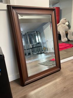 Large Beveled Wood Frame Wall Mirrore
