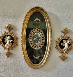 European  Oval  Frame and  Pair Angel, 20”, 12” H 