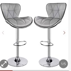 Leader Shell Back Bar Stools Set Of 2 Adjustable Bar Stool With Back, Swivel Barstools (Light Gray)