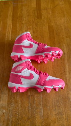 New Nike Jordan 1 Mid Football Baseball Cleats White Pink Youth 4.5Y, Women’s 6