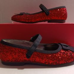size 1 Kids Girl's The Children's Place  Red Glitter Sparkly Flat Shoes