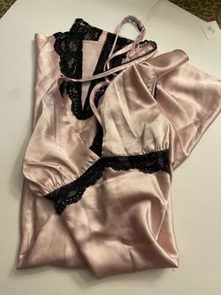 Victoria Secret Mauve Pink with Black Lace Trim Lingerie Size L/G Ladies Babydoll