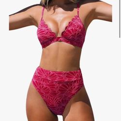 CUPSHE Bikini Set for Women Bathing Suit High Waisted Scalloped V Neck Two Pieces Swimsuit