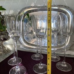 Set Of 6 Long Stem Chrystal Wine 🍷 Glasses Good Weight! 