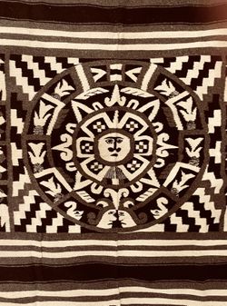 AZTEC FIGURE HAND WOVEN WOOL BLANKET - 80" X 58"