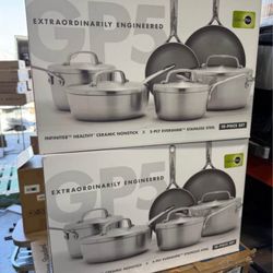 GreenPan GP5 Stainless Steel 5-Ply Healthy Ceramic Nonstick 13 Piece Cookware Pots and Pans Set