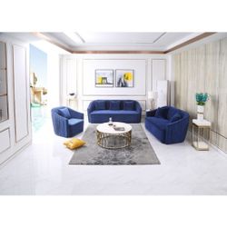 Fine Quality 3 Piece Set Blue Velvet 