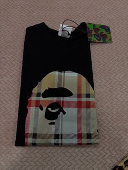 🦍 Black T-Shirt with Tan Plaid Graphic – 100% Cotton