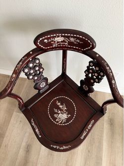 Vintage Hardwood Chinese Corner Chair with Pearl Inlay