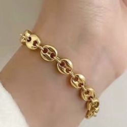 925 Sterling Silver Link Gold Chain Bracelet
