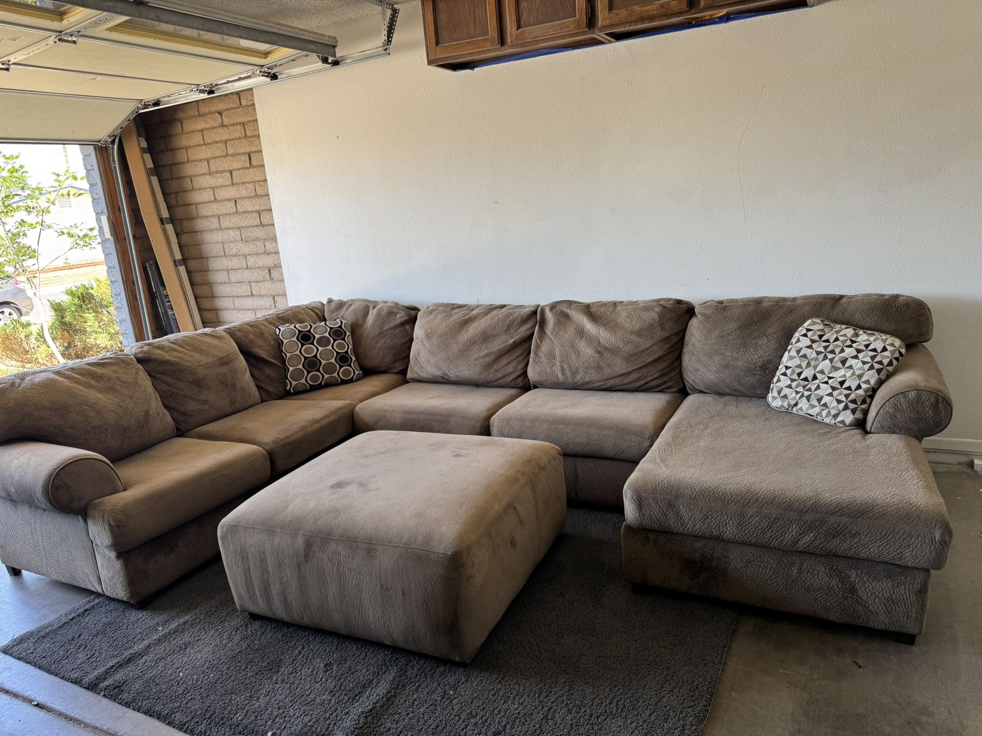 Light Brown Sectional Sofa Couch Ottoman