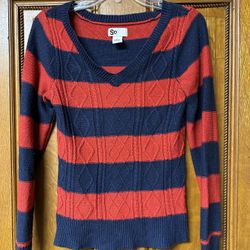 SO Red/Navy Striped V-neck Large Sweater 