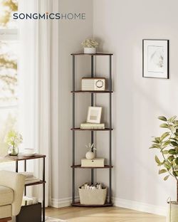 5-Tier Corner Shelf, Corner Shelving Unit, Corner Storage Stand, 38.3 x 27 x 139 cm, Living Room, Bedroom, Kitchen, Somber