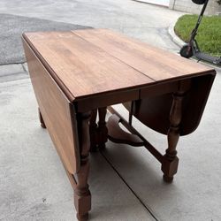 Vintage Solid Wood Drop-Leaf Dining Table – Expands with Leaves