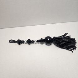 NEW Black Beaded Tassel Bag Charm Keychain