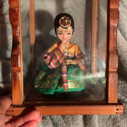 Vintage Korean Doll In Glass Case