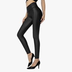 SANTINY Women's Faux Leather Leggings Pants Stretch High Waisted Tights, M