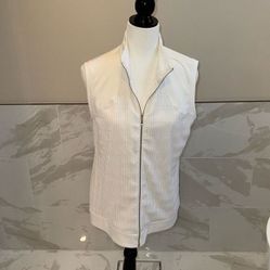Weekends By Chico's Women's(1) M Blouse Sleeveless Vest Full Zip White Medium 