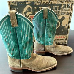 Women’s Justin Boots With Turquoise Damian’s Top Leather - Size 9.5