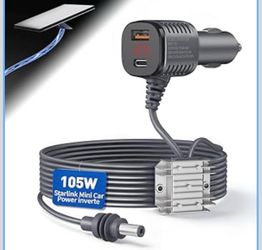 105W Boost Starlink Mini Car Adapter—Stops Reboots & Power Supply Damaged Starlink Mini Cable+Cigarette Lighter Adapter 12V-24V with Digital Display D